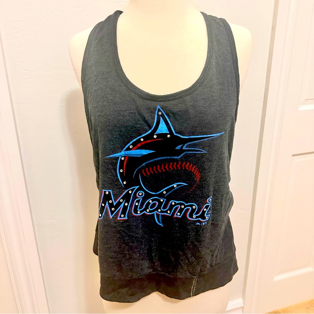 Miami Marlins Dark Grey Ladies Tank Top